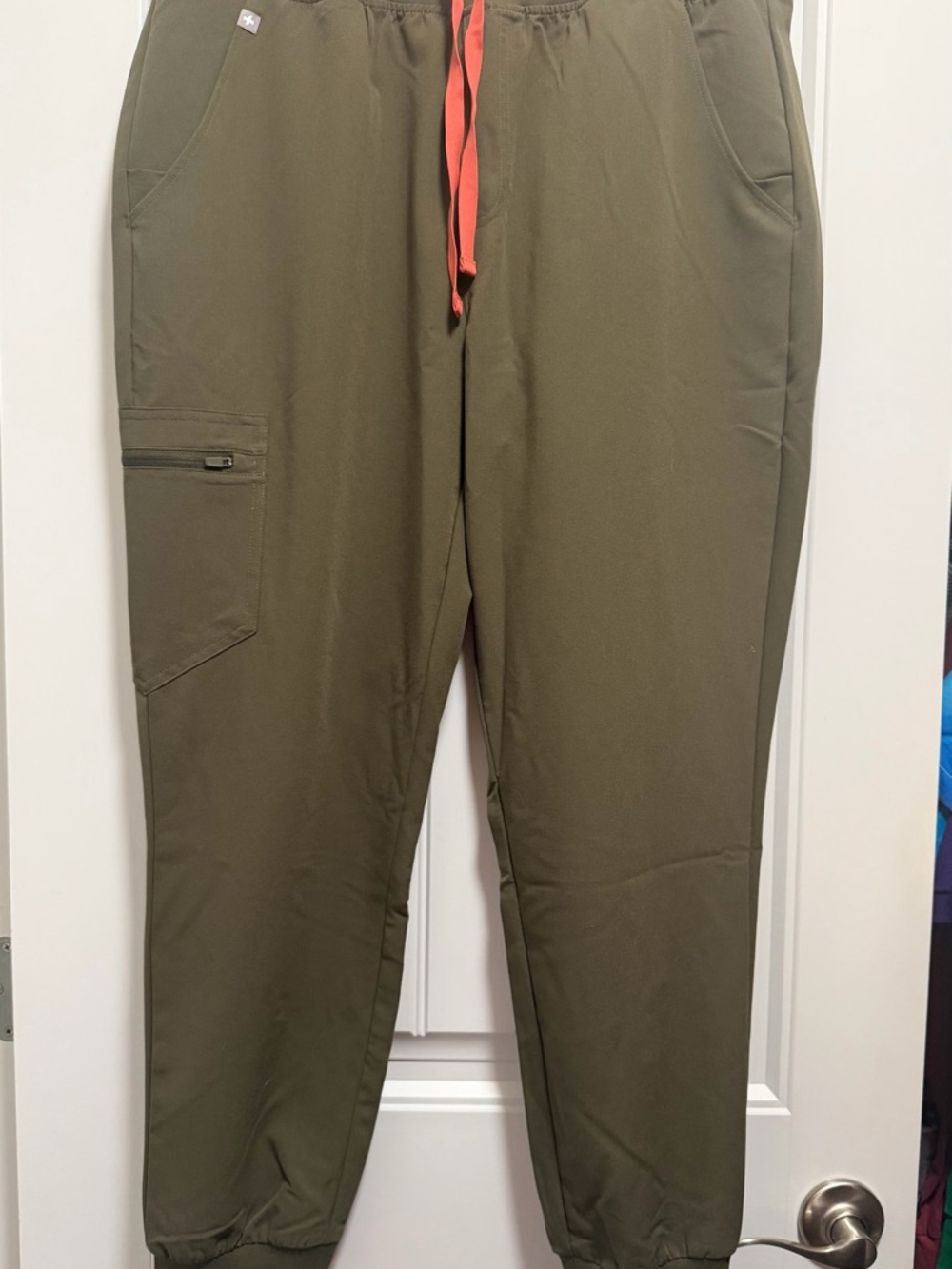 Figs Olive Green Women’s Scrub Pants with Coral Drawstring